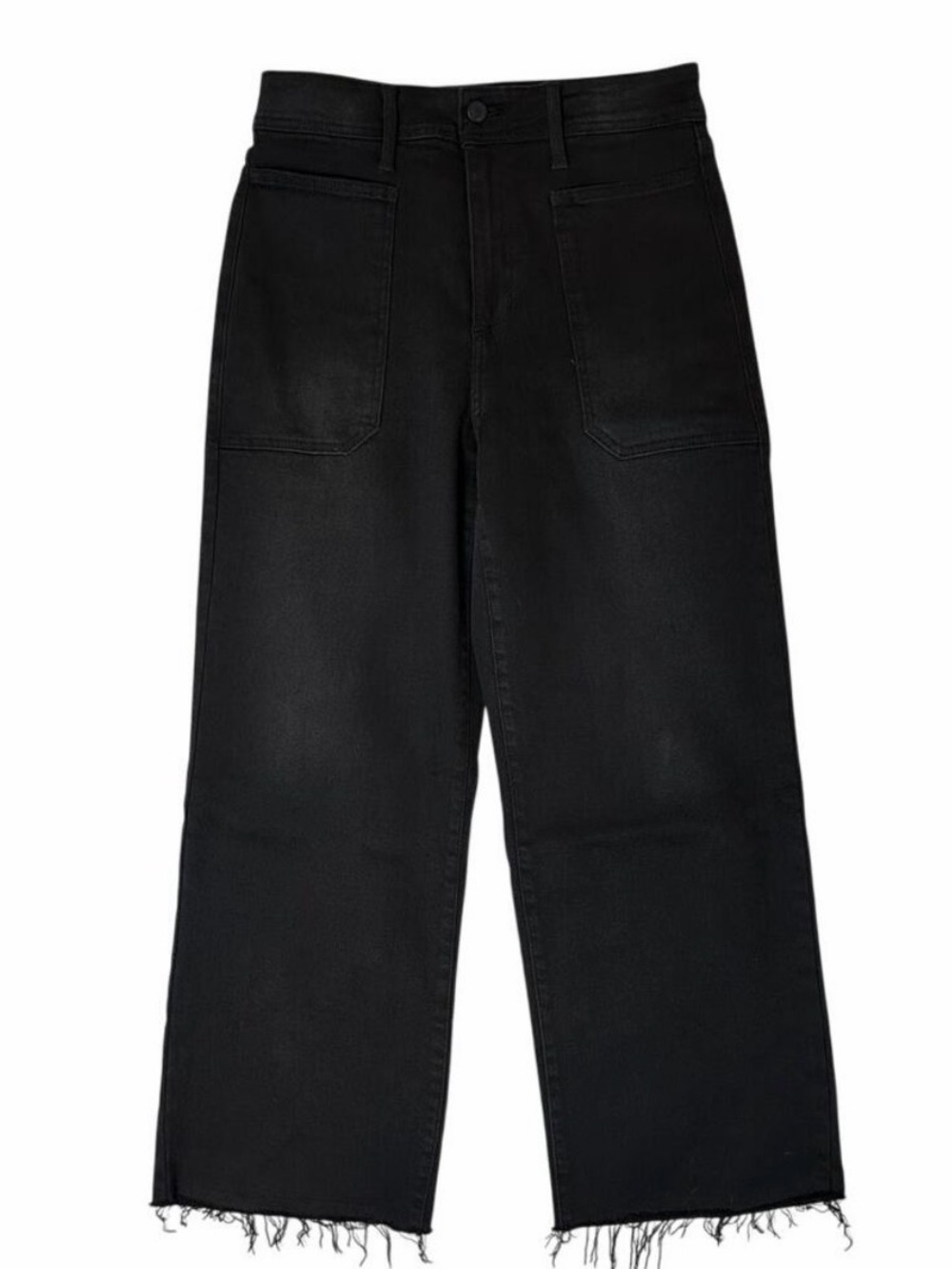 Black Wide Leg Denim Jeans with Raw Hem